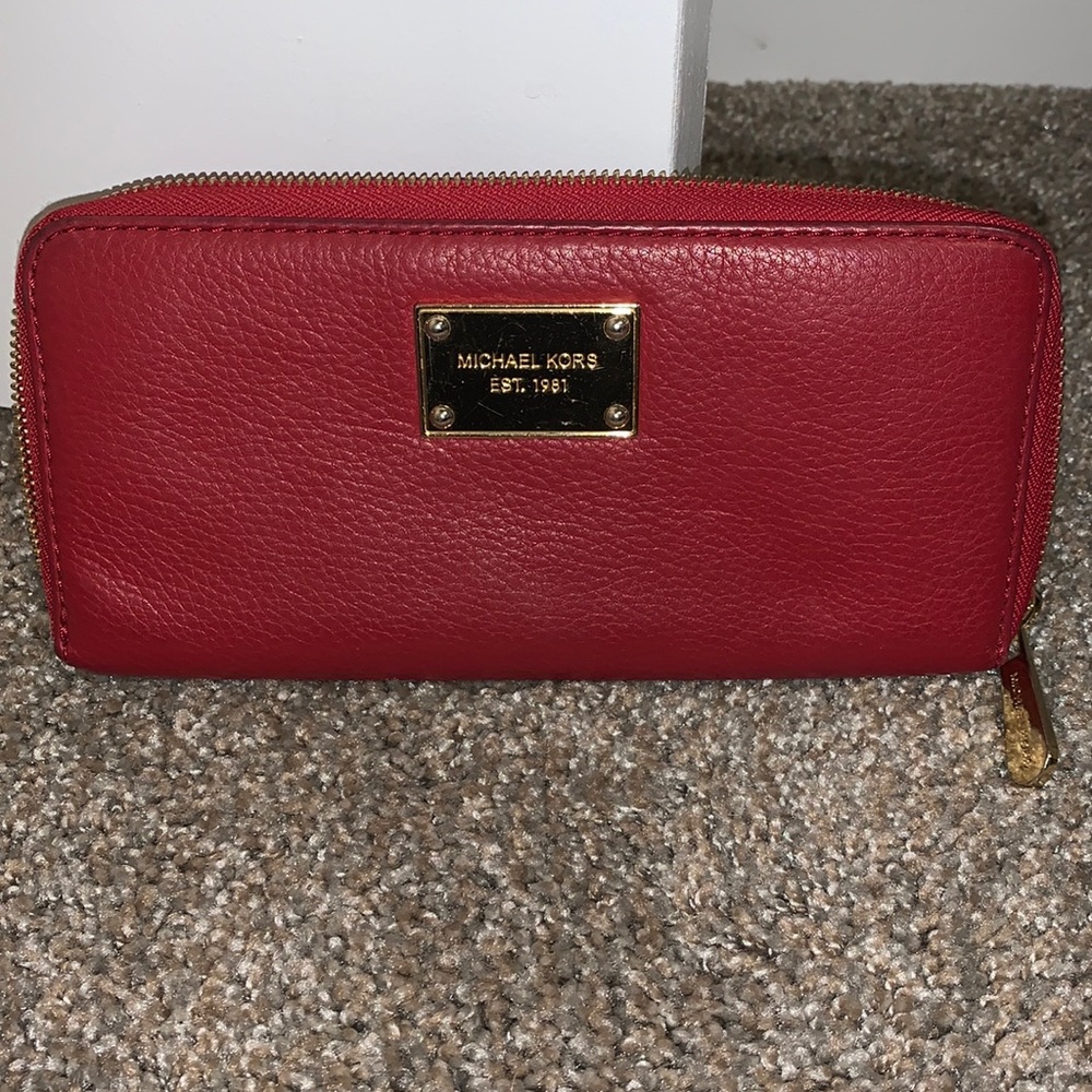 MK red leather wallet